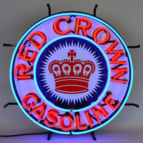 red crown gasoline neon sign with backing