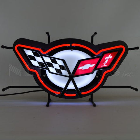 GM CORVETTE C5 FLAGS NEON SIGN WITH BACKING