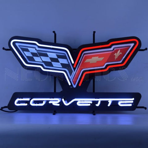 GM CORVETTE C6 FLAGS NEON SIGN WITH BACKING