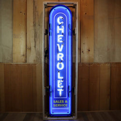 CHEVROLET VERTICAL NEON SIGN IN STEEL CAN