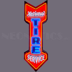 NATIONAL TIRE SERVICE NEON SIGN IN STEEL CAN