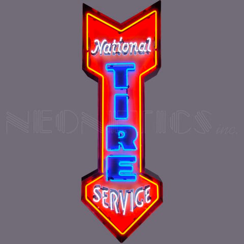 NATIONAL TIRE SERVICE NEON SIGN IN STEEL CAN