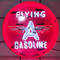 flying a gasoline neon sign