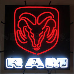 ram red neon sign with backing