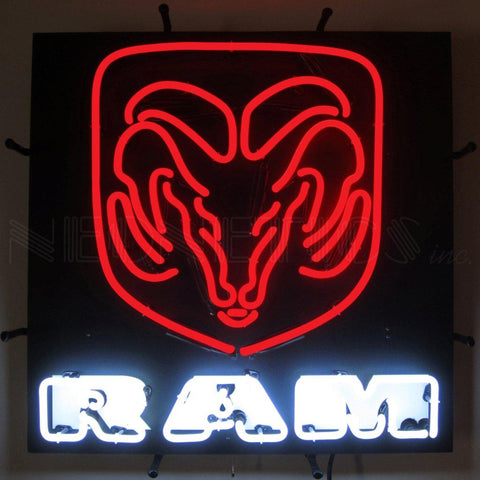 ram red neon sign with backing