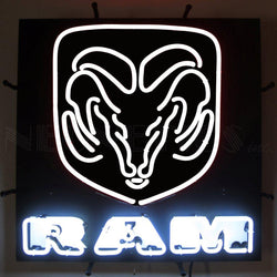 ram white neon sign with backing