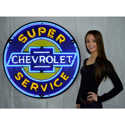 gm super chevy service 36 inch neon sign in metal can