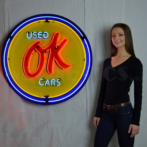 ok used cars 36 inch neon sign in metal can