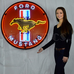 ford mustang red 36 inch neon sign in metal can