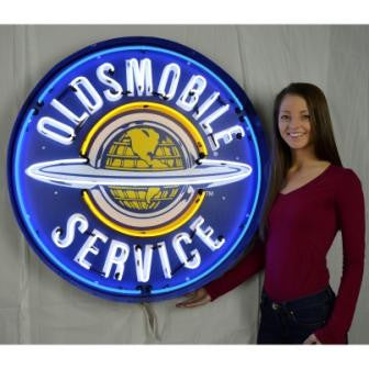oldsmobile service 36 inch neon sign in metal can