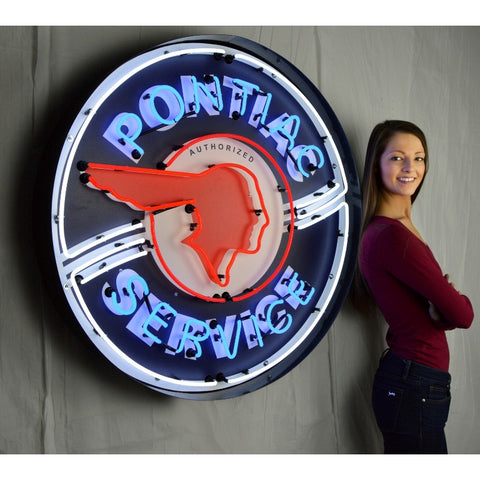 pontiac service 36 inch neon sign in metal can