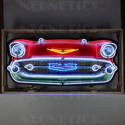 57 CHEVY BEL AIR GRILL NEON SIGN IN STEEL CAN