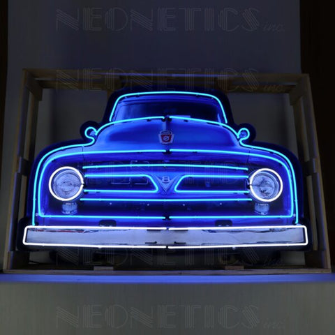 FORD V8 TRUCK GRILL NEON SIGN IN STEEL CAN