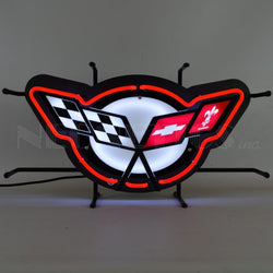 GM CORVETTE C5 FLAGS NEON SIGN WITH BACKING