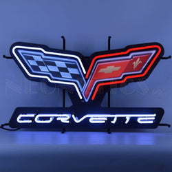 GM CORVETTE C6 FLAGS NEON SIGN WITH BACKING