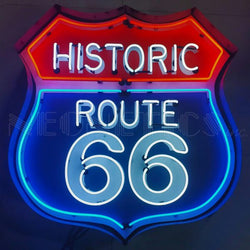 HISTORIC ROUTE 66 NEON SIGN IN STEEL CAN