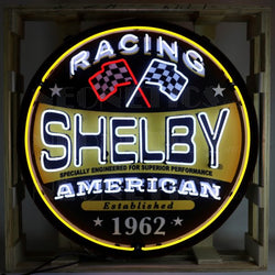 SHELBY RACING ROUND NEON SIGN IN 36 INCH STEEL CAN