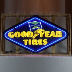 GOODYEAR TIRES DIAMOND NEON SIGN IN STEEL CAN